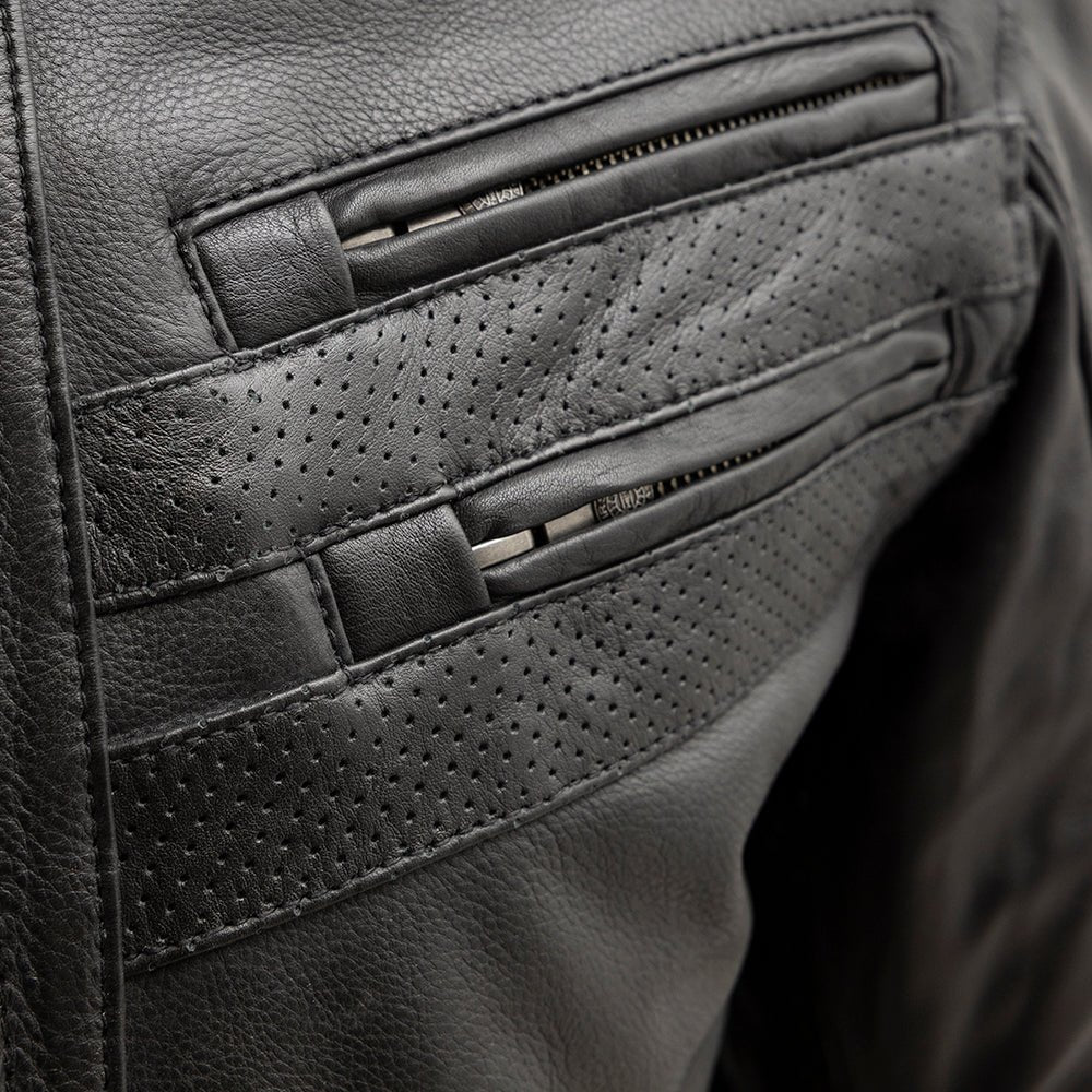 Men Leather Motorcycle Jacket with Perforated Panels - Lux Ryder