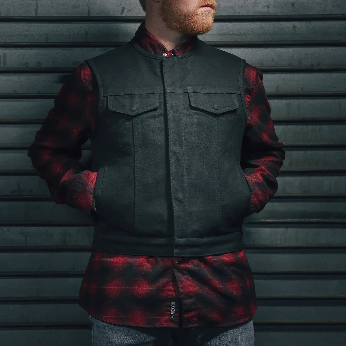 Lowside Black Men's Motorcycle Canvas Vest - Lux Ryder