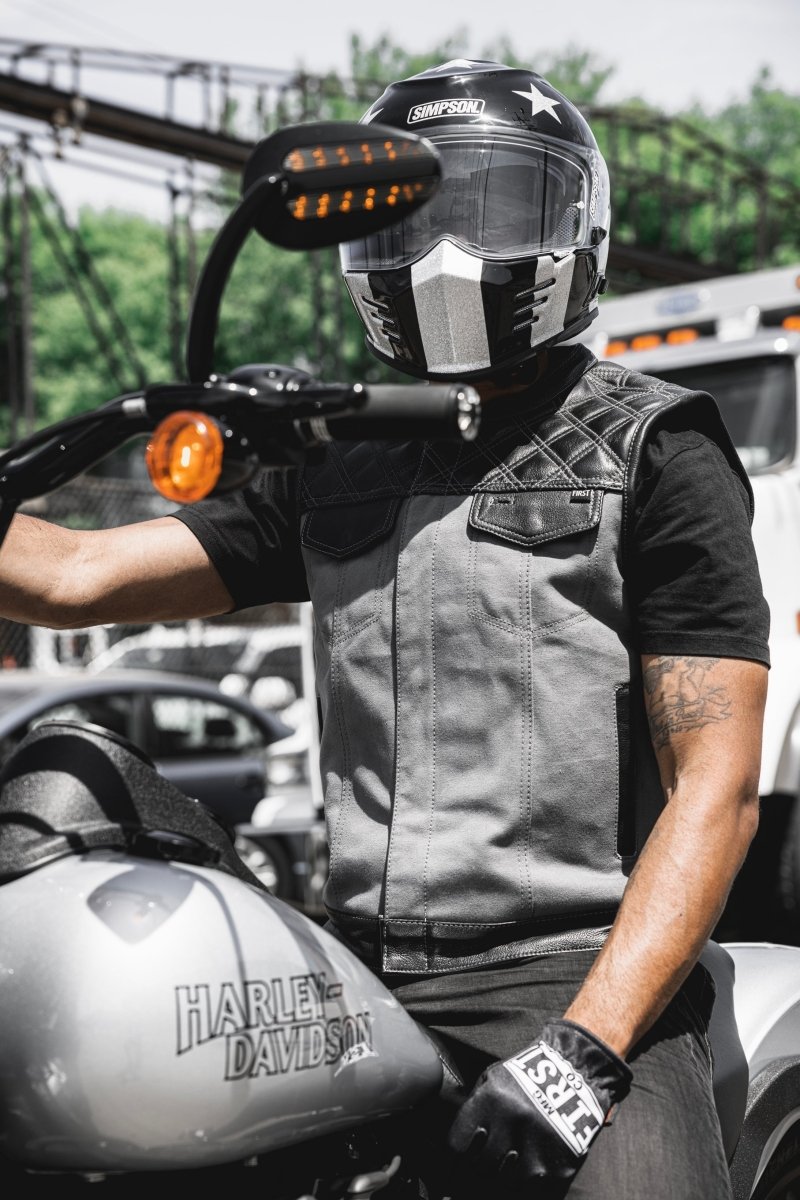 Hunt Club Motorcycle Leather Canvas Vest Grey - Lux Ryder