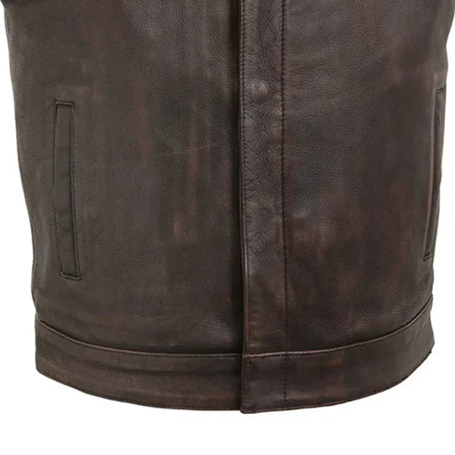 Men’s Leather Motorcycle Biker Vest – Classic Club Style Riding Vest - Lux Ryder