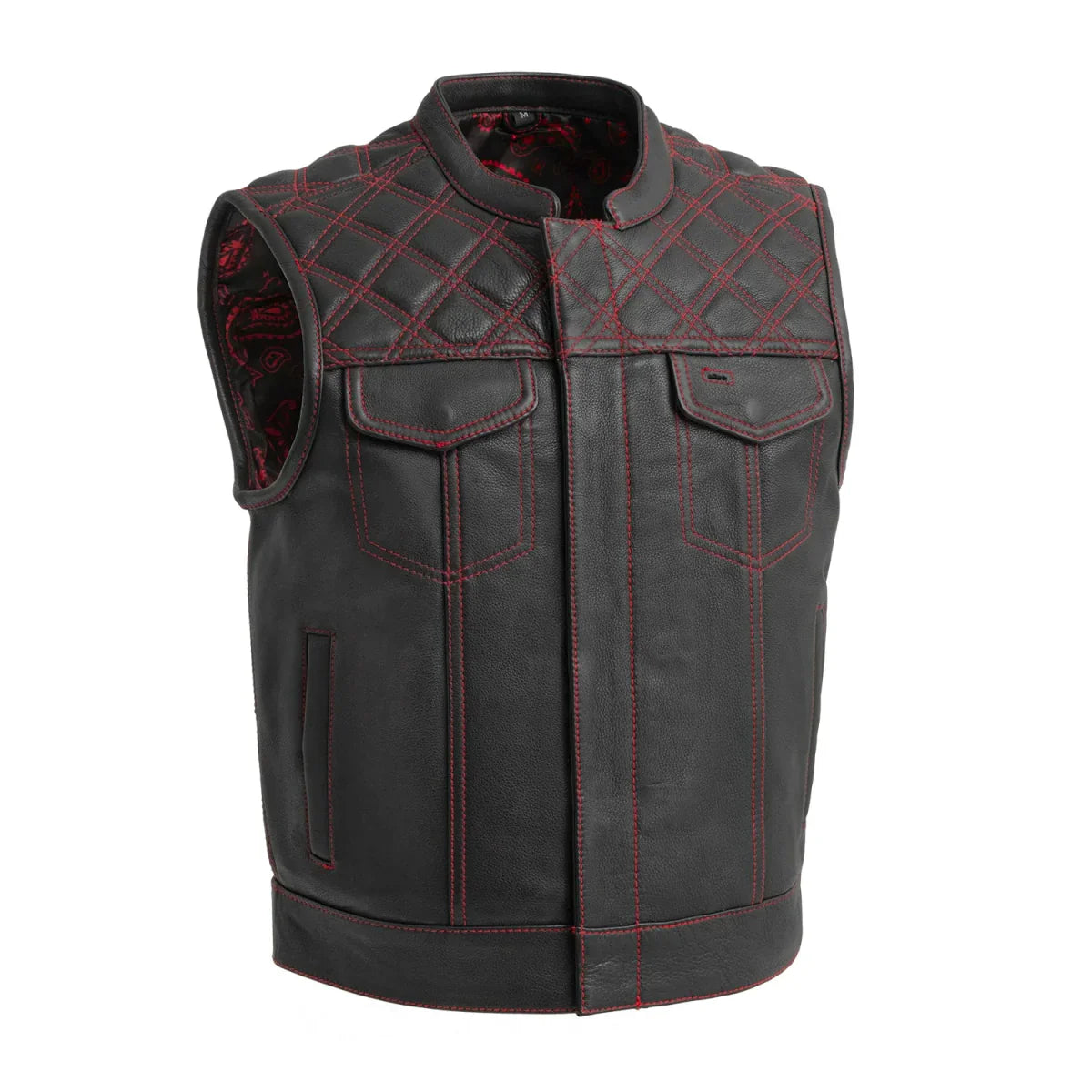 Men’s Leather Motorcycle Vest – Club Style Biker Vest - Lux Ryder