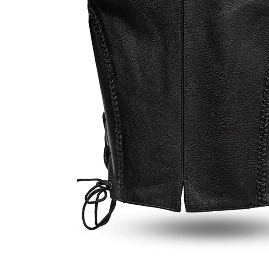 Women’s Leather Motorcycle Vest – Western Style - Lux Ryder