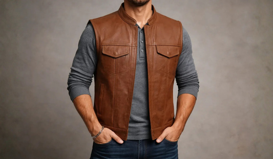 Brown leather vest