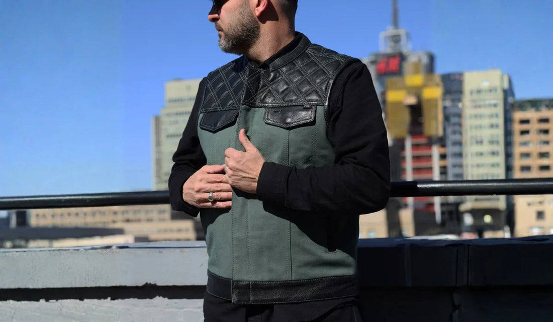 men's green leather vest