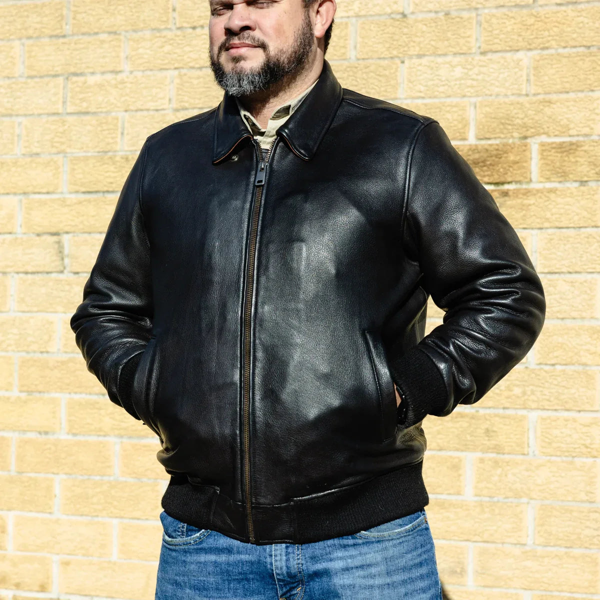 Men’s Leather Motorcycle Bomber Jacket with Armor-Ready Design - Lux Ryder