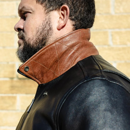 Men’s Leather Motorcycle Bomber Jacket with Armor-Ready Design - Lux Ryder