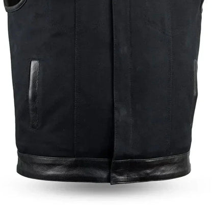 49/51 - No Collar Men's Leather/Canvas Motorcycle Vest - Lux Ryder