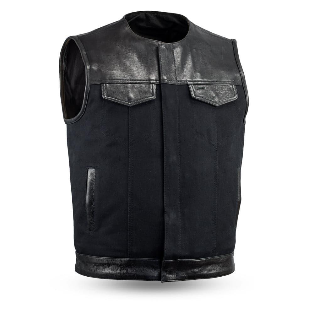 49/51 - No Collar Men's Leather/Canvas Motorcycle Vest - Lux Ryder