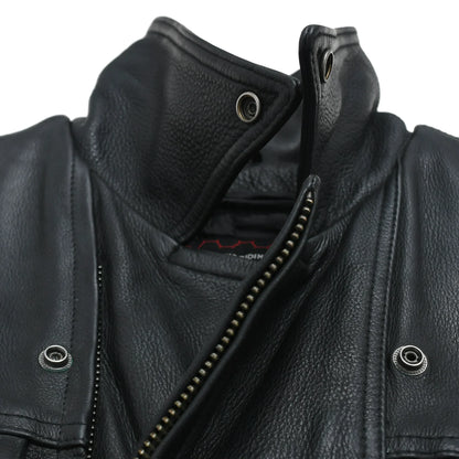 Men’s Leather Motorcycle Jacket with Utility Pockets and Thermal Liner - Lux Ryder