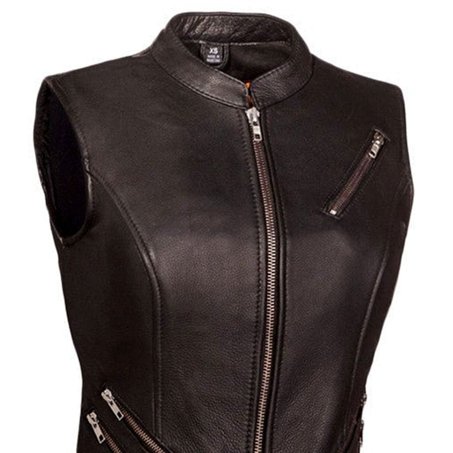 Women Leather Motorcycle Vest – Fairmont Style - Lux Ryder