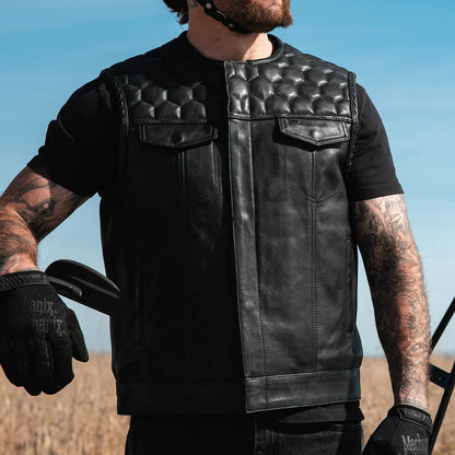 Hornet Men's Club Style Leather Vest - Lux Ryder