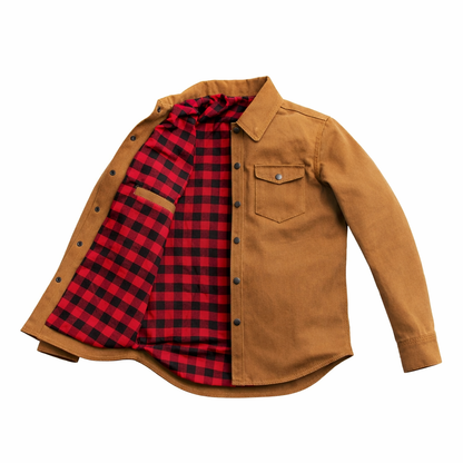 Brown shirt with red and black plaid lining | LuxRyder