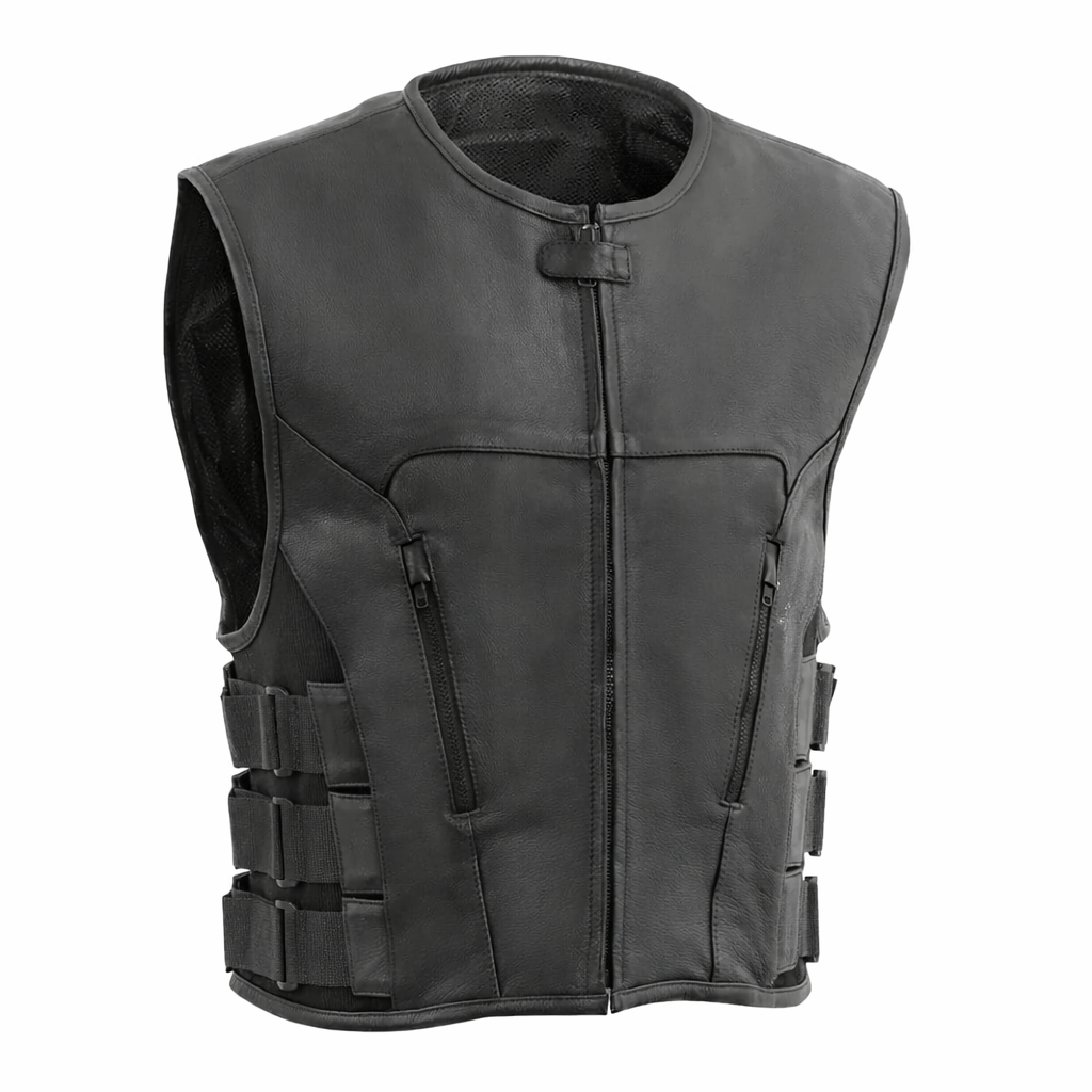 Commando Men's Leather Swat Style Motorcycle Vest - Lux Ryder