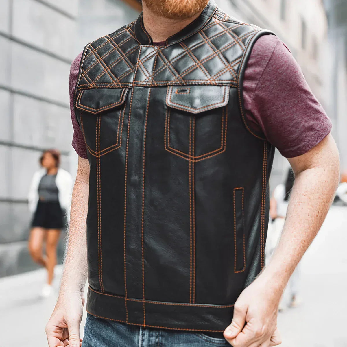 Downside Men's Motorcycle Leather Vest - Lux Ryder