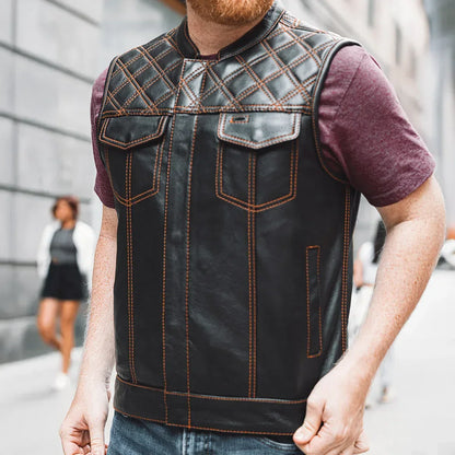 Downside Men's Motorcycle Leather Vest - Lux Ryder