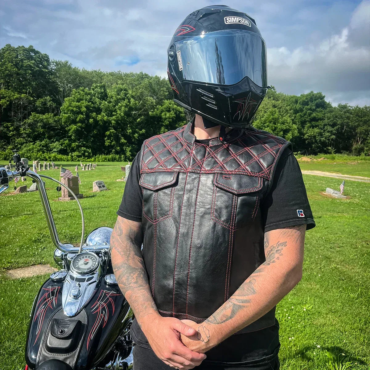 Downside Men's Motorcycle Leather Vest - Lux Ryder