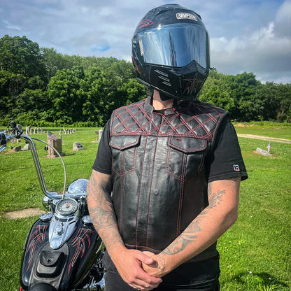 Downside Men's Motorcycle Leather Vest - Lux Ryder