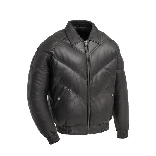 Men Leather Puffer Jacket with Down Filling - Lux Ryder