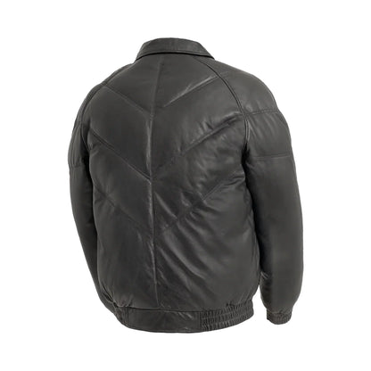 Men Leather Puffer Jacket with Down Filling - Lux Ryder