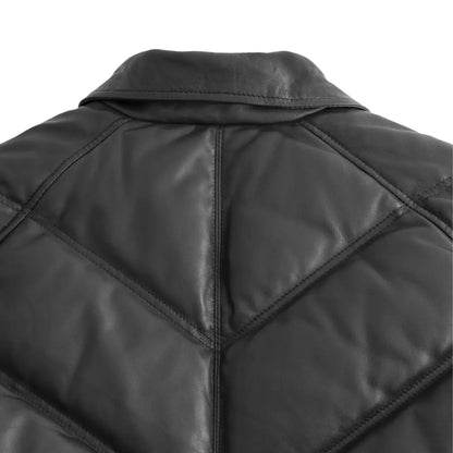 Men Leather Puffer Jacket with Down Filling - Lux Ryder