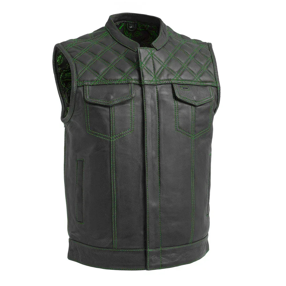 Downside Men's Motorcycle Leather Vest - Lux Ryder