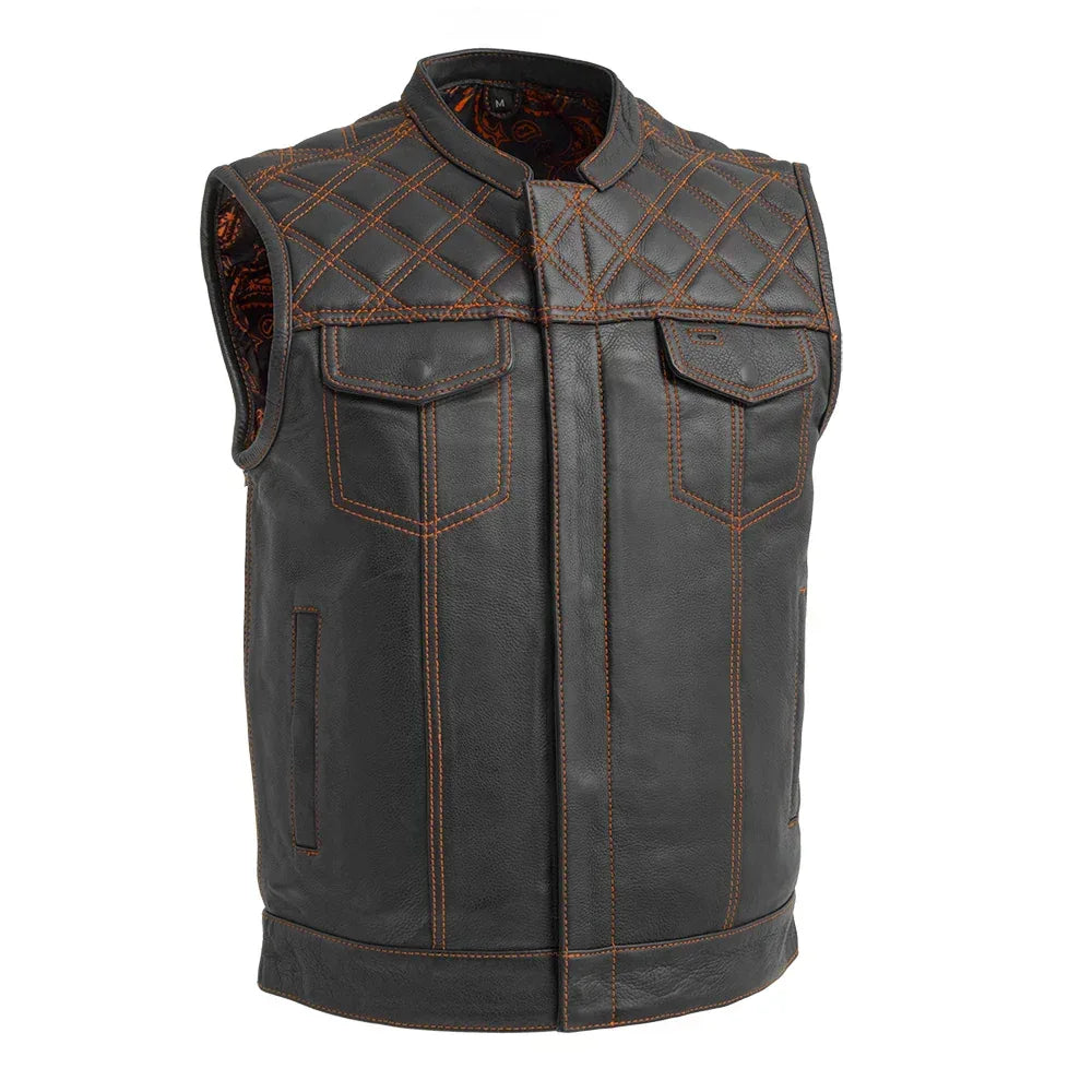 Downside Men's Motorcycle Leather Vest - Lux Ryder