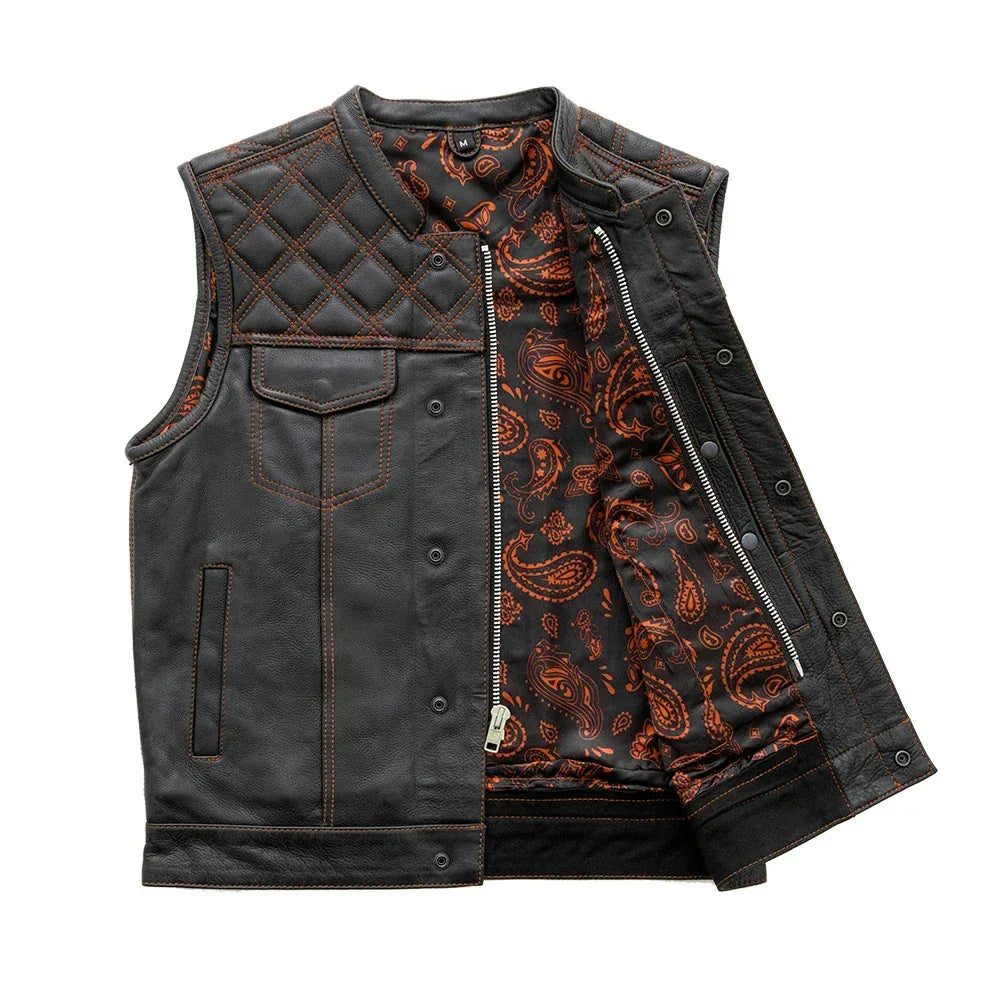 Downside Men's Motorcycle Leather Vest - Lux Ryder