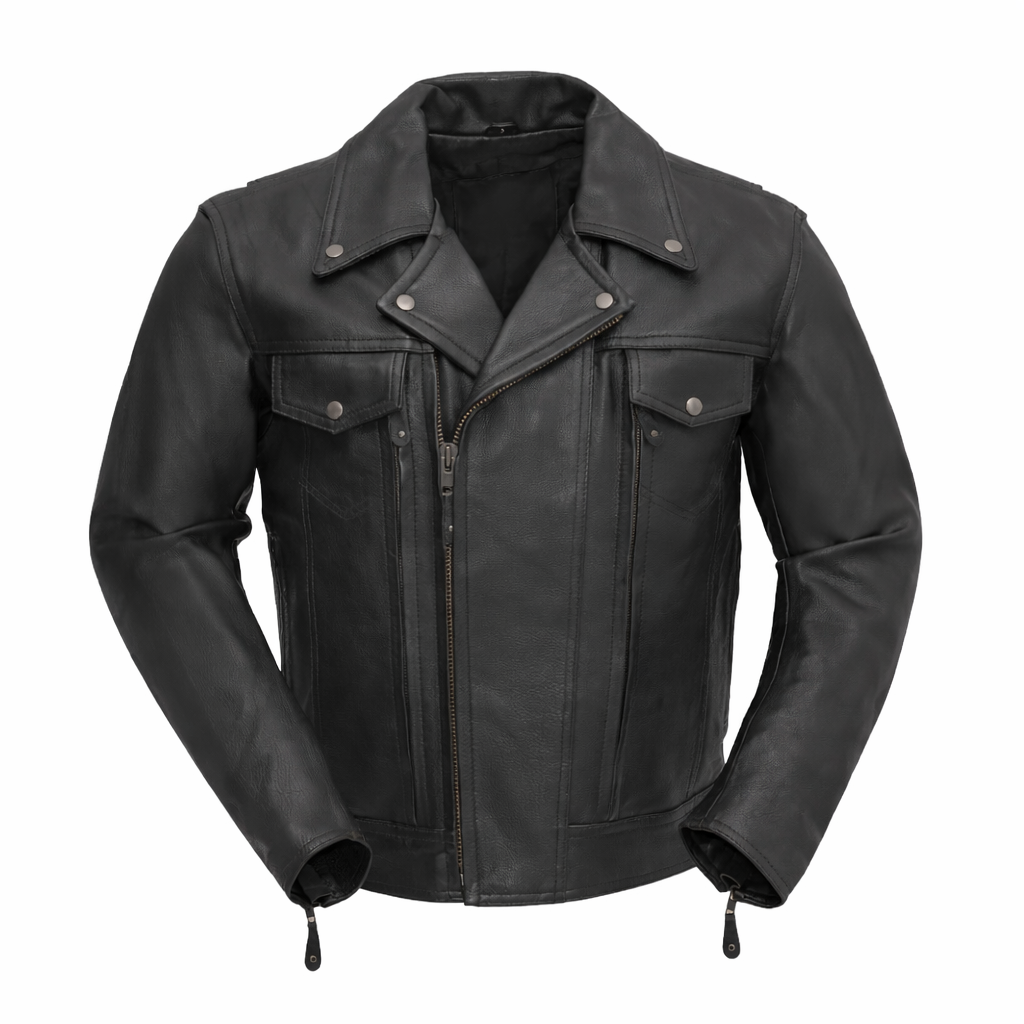 Black leather Jacket with Utility Pockets | LuxRyder