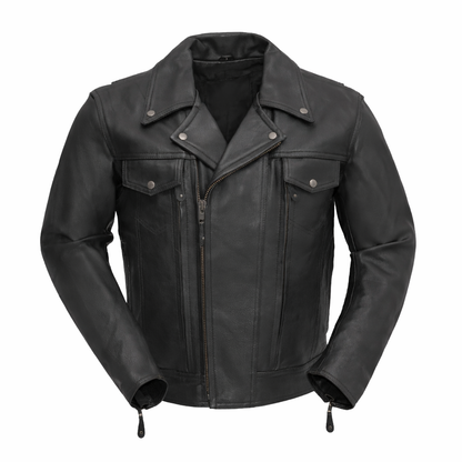 Black leather Jacket with Utility Pockets | LuxRyder
