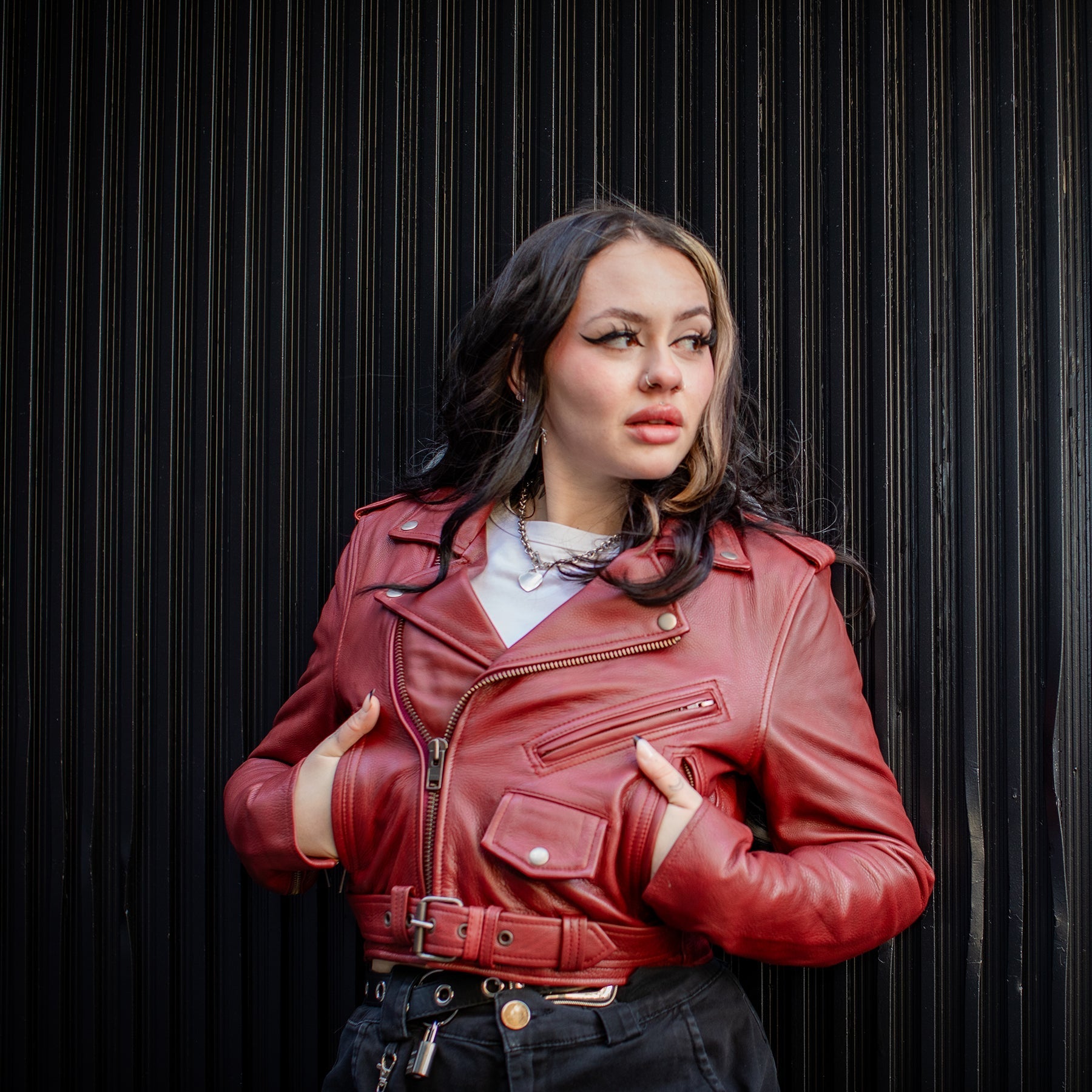 Women’s Cropped Leather Motorcycle Jacket with All-Season Wear - Lux Ryder