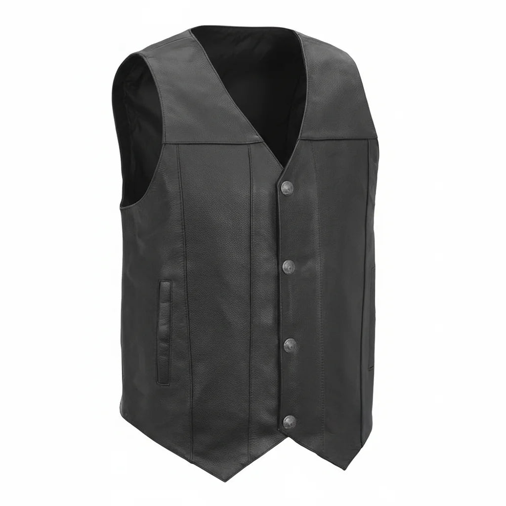 Black  Leather Biker Vest | LuxRyder