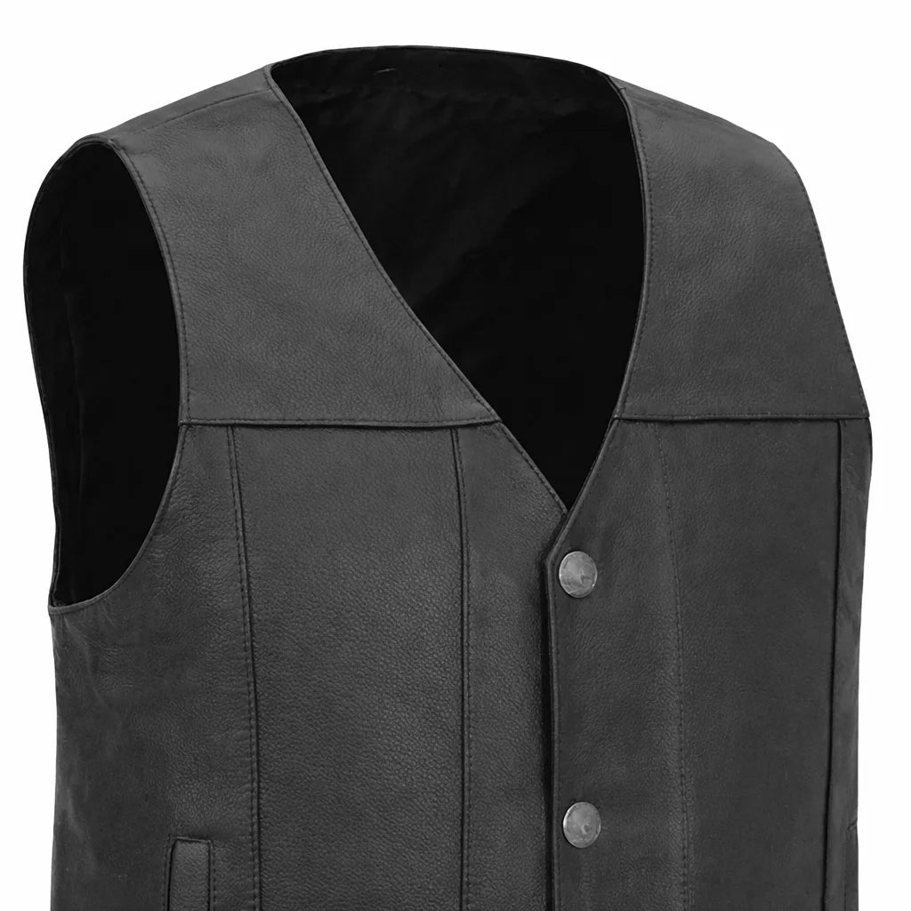 Black  Leather Biker Vest | LuxRyder