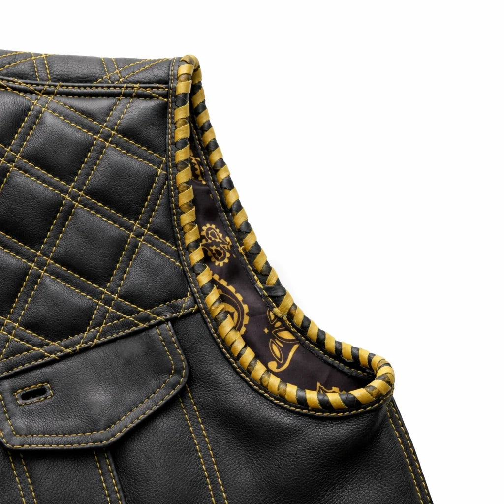 yellow stitching Leather vest | LuxRyder