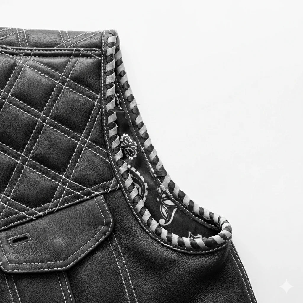 white stitching Leather vest | LuxRyder