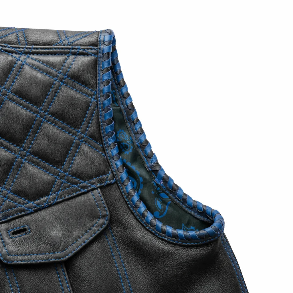 blue stitching Leather vest | LuxRyder