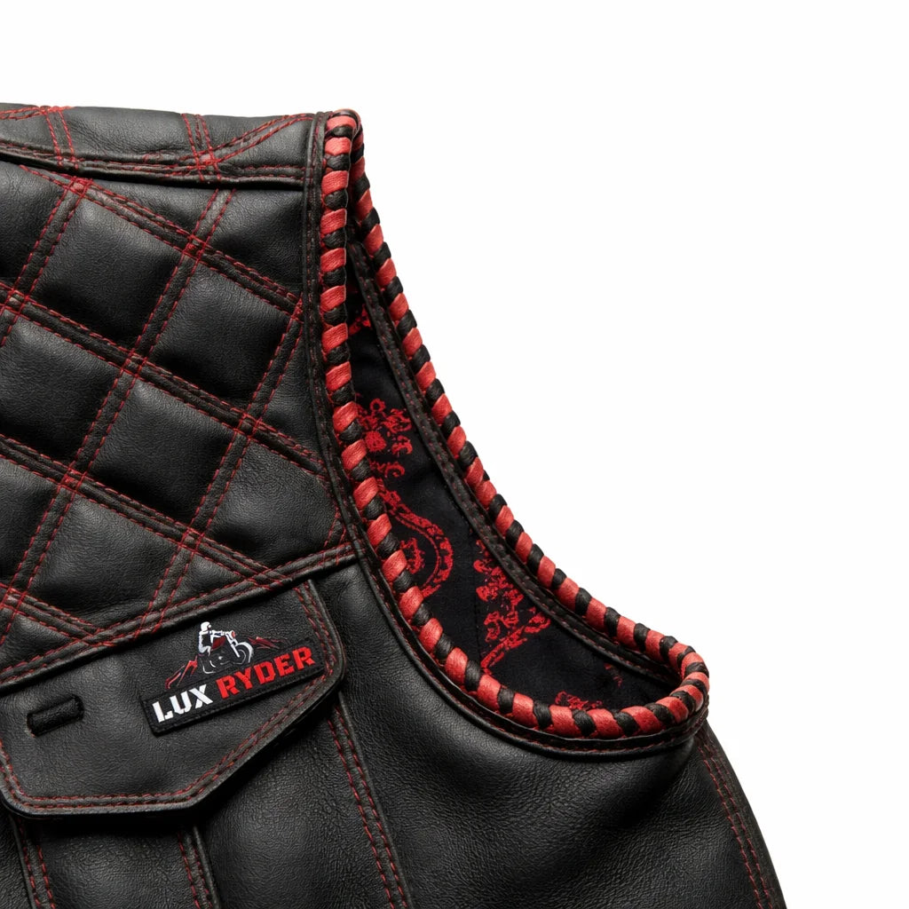 red stiching Leather vest | LuxRyder
