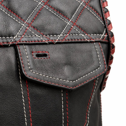 red stitching Leather vest | LuxRyder