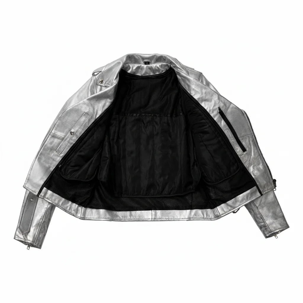 Women's Silver Leather Jacket | LuxRyder