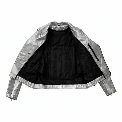 Women's Silver Leather Jacket | LuxRyder