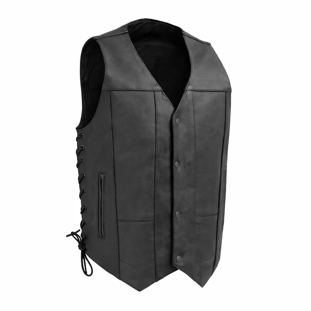 Western Style Black leather vest  | LuxRyder