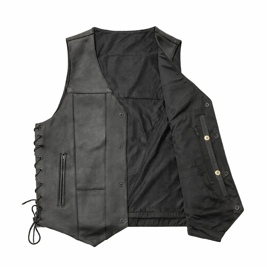 Western Style Black leather vest  | LuxRyder