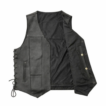 Western Style Black leather vest  | LuxRyder