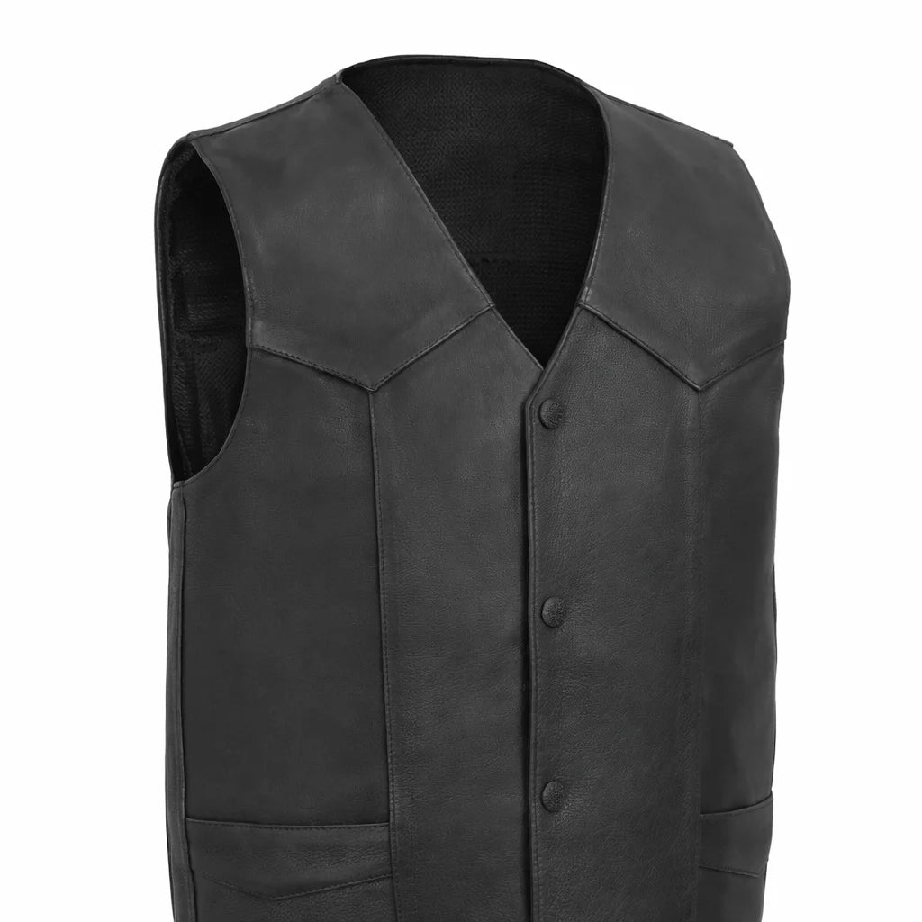 Western Black leather vest  | LuxRyder