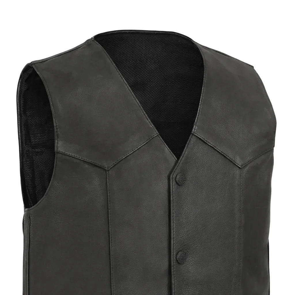 Western Black leather vest  | LuxRyder