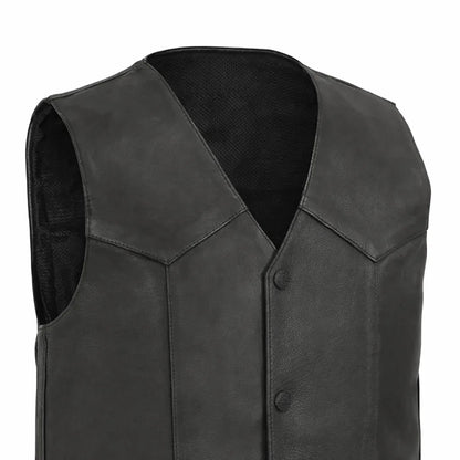 Western Black leather vest  | LuxRyder