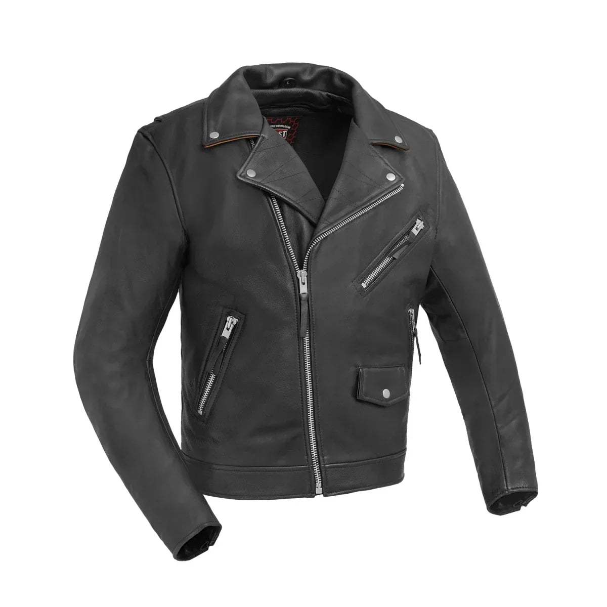 Men Leather Motorcycle Jacket with Classic Asymmetrical Zip - Lux Ryder