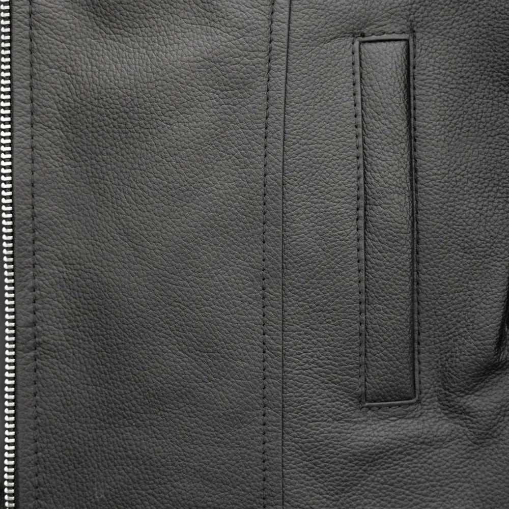 Child wearing Bambino kid’s motorcycle leather jacket with center zipper and zippered sleeves