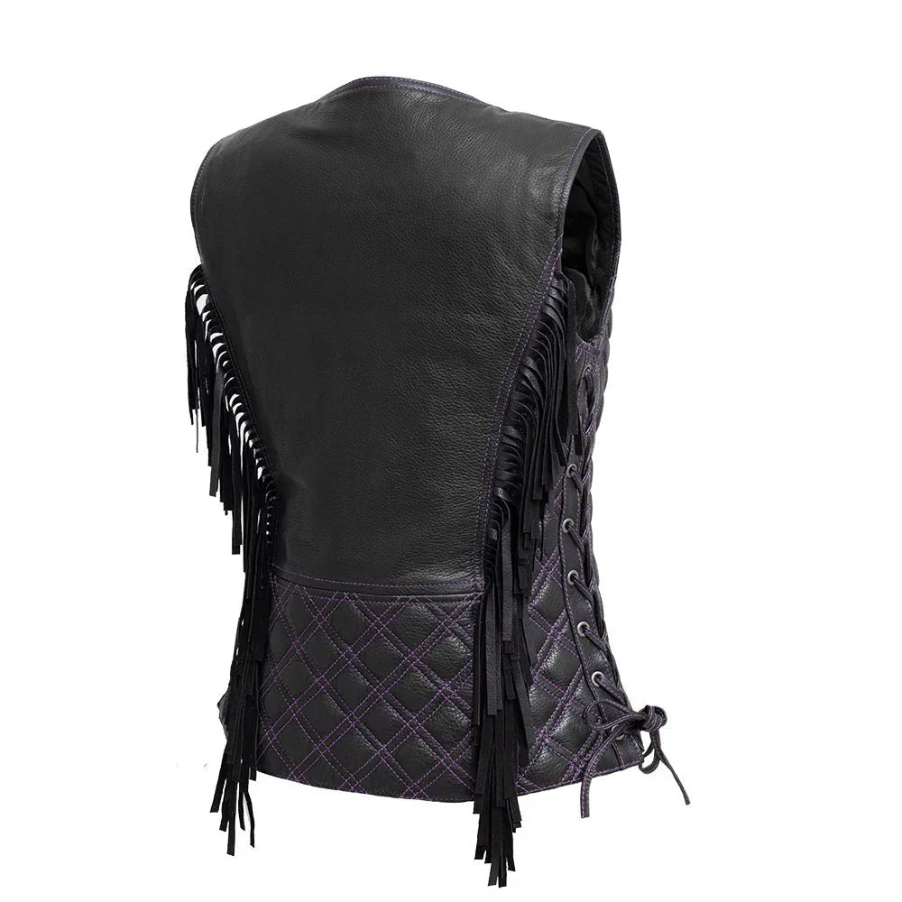 Women Leather Motorcycle Fringe Vest - Lux Ryder