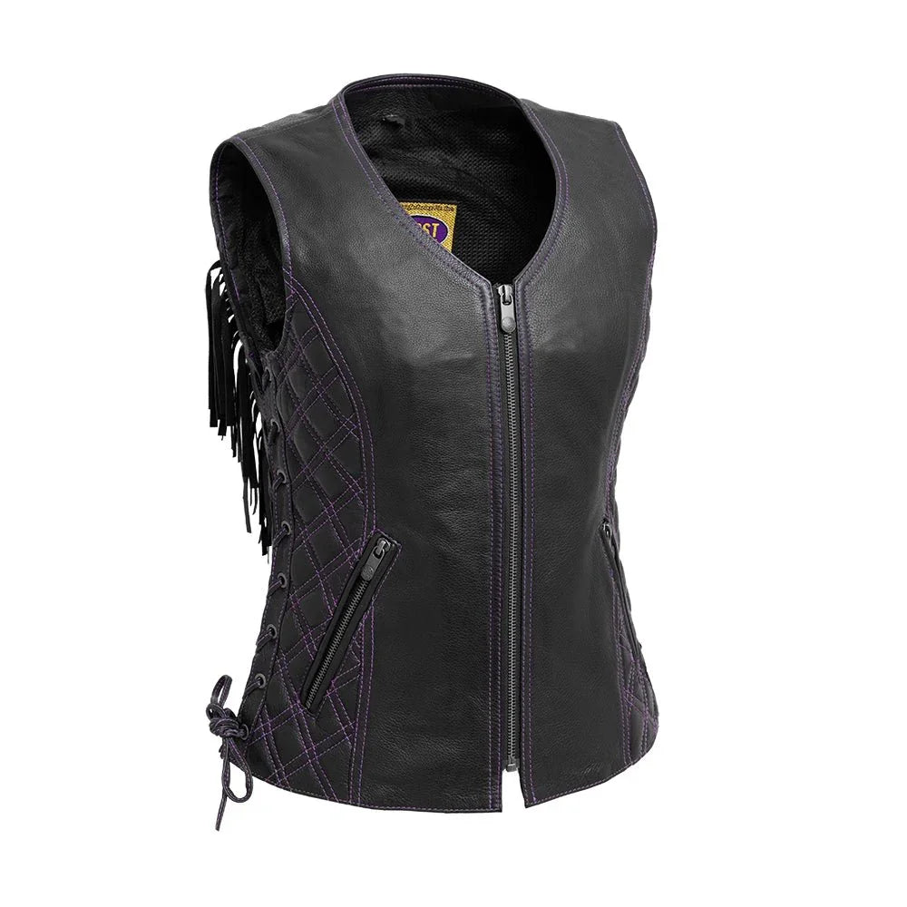 Women Leather Motorcycle Fringe Vest - Lux Ryder