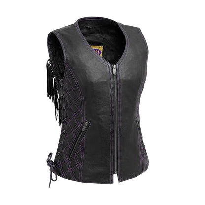 Women Leather Motorcycle Fringe Vest - Lux Ryder